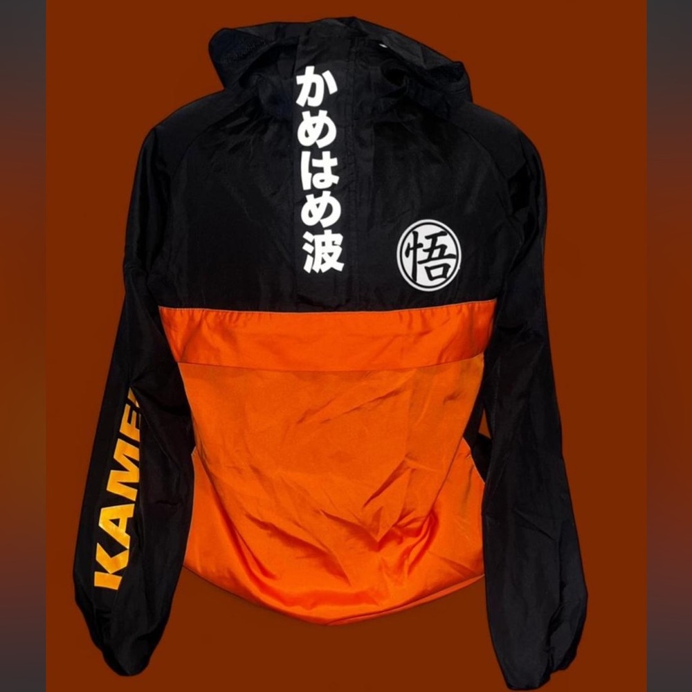 Orange and black Anime DBZ Dragon Ball Z windbreaker with hood